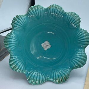 Vintage Maioliche Jessica Italian glazed ceramic bowl rustic edge.